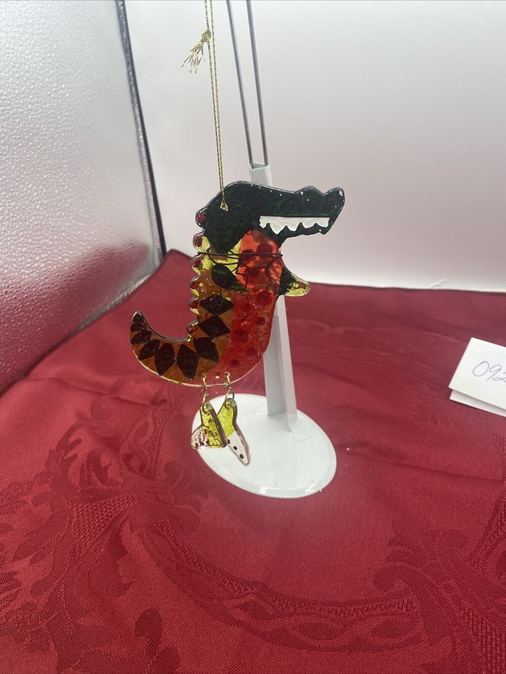 Vintage Stained Glass Green Alligator/Crocodile Ornament 5.5”